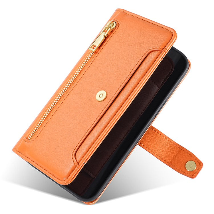 For Motorola Moto G45 5G / G34 5G Leather Case with Shoulder Strap Zipper Wallet Phone Cover - Orange
