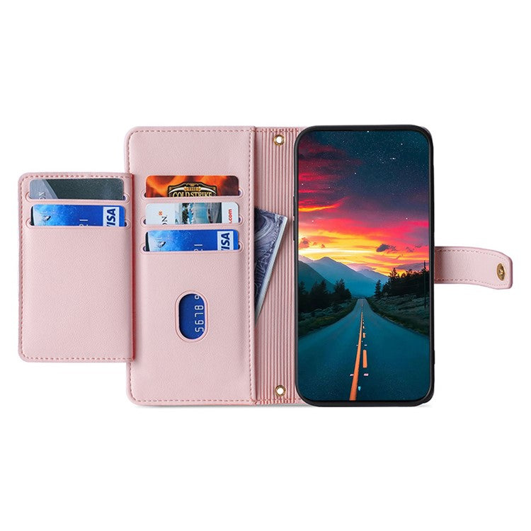 For Motorola Moto G45 5G / G34 5G Leather Case with Shoulder Strap Zipper Wallet Phone Cover - Pink