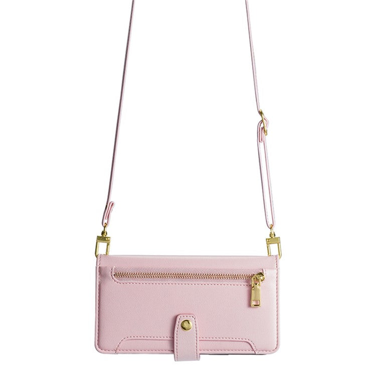For Motorola Moto G45 5G / G34 5G Leather Case with Shoulder Strap Zipper Wallet Phone Cover - Pink