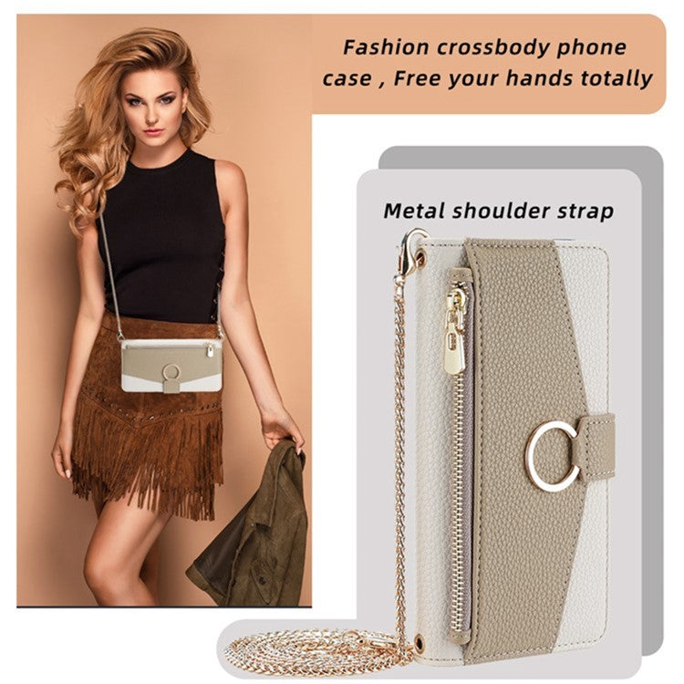 For Motorola Moto G45 5G / G34 5G Case Mirror Zipper Wallet Crossbody Leather Phone Cover - White