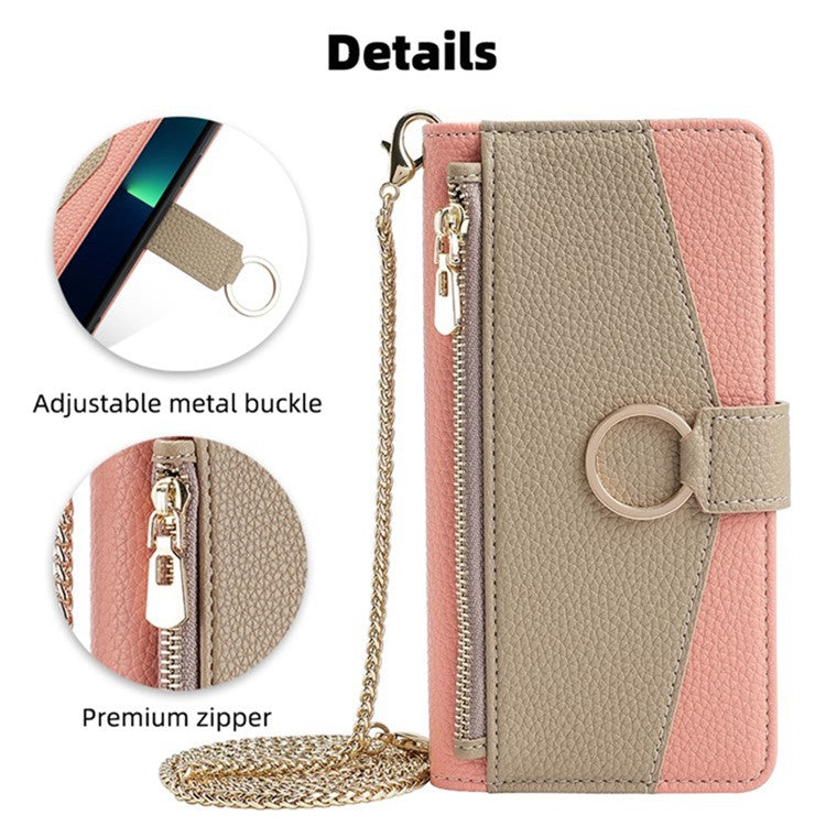 For Motorola Moto E14 4G / G04 4G / G04s 4G / G24 4G Case Zipper Wallet Leather Phone Cover with Mirror Design - Pink