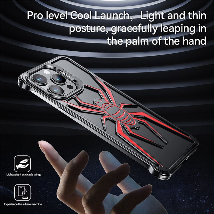 Phone Cover for iPhone 14 Pro Spider Design Hollow Out Aluminum Alloy Drop Proof Airbag Case - Silver