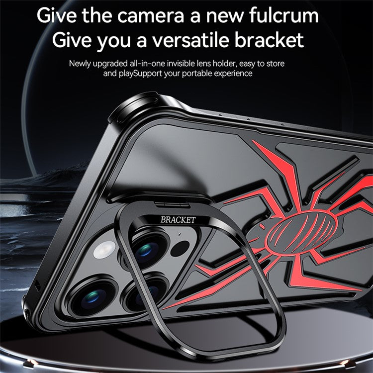 Phone Cover for iPhone 14 Pro Spider Design Hollow Out Aluminum Alloy Drop Proof Airbag Case - Silver