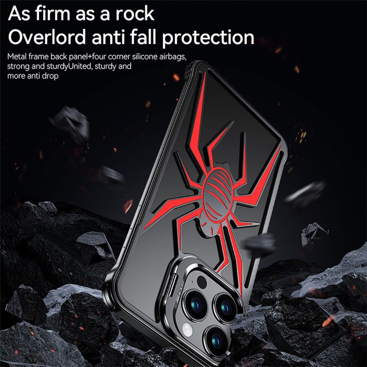 Phone Cover for iPhone 14 Pro Spider Design Hollow Out Aluminum Alloy Drop Proof Airbag Case - Silver