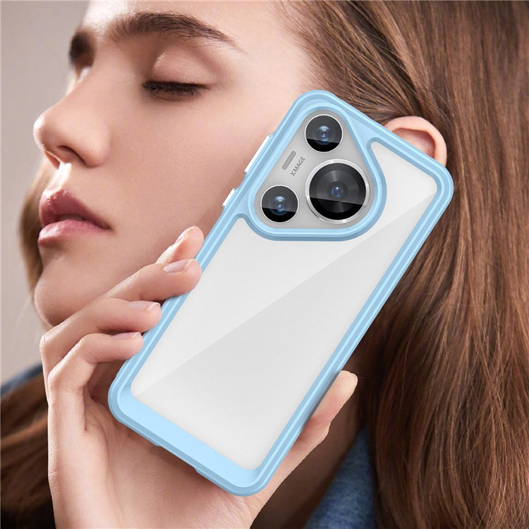 For Huawei Pura 70 Pro Phone Case TPU Frame Clear Acrylic Bump Proof Phone Cover - Blue