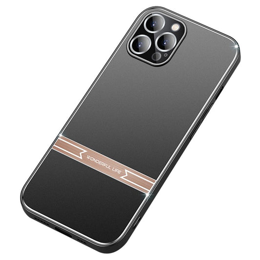 Slim-Fit Phone Case for iPhone 14 Pro Max Matte Metal+PC+TPU Phone Cover - Black+Rose Gold