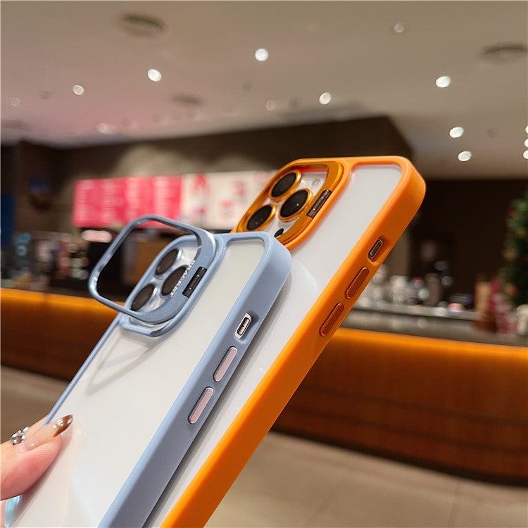 U1 For iPhone 14 Pro Max Case Built-In Glass Lens Film TPU+Acrylic Kickstand Phone Cover - Orange