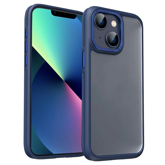 For iPhone 14 Plus Case Matte Finish Metal Lens Frame Smart Phone Cover - Sapphire