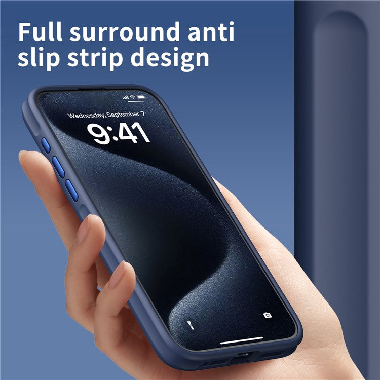 For iPhone 14 Plus Case Matte Finish Metal Lens Frame Smart Phone Cover - Sapphire