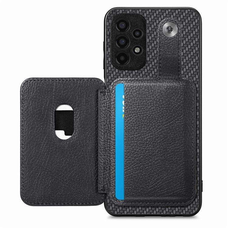 C1-06 For Samsung Galaxy A13 4G Case Carbon Fiber Texture Shockproof Phone Cover with Card Knife Tool - Black