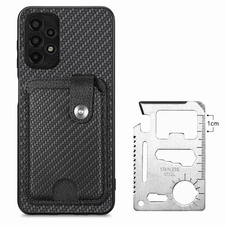 C1-06 For Samsung Galaxy A13 4G Case Carbon Fiber Texture Shockproof Phone Cover with Card Knife Tool - Black