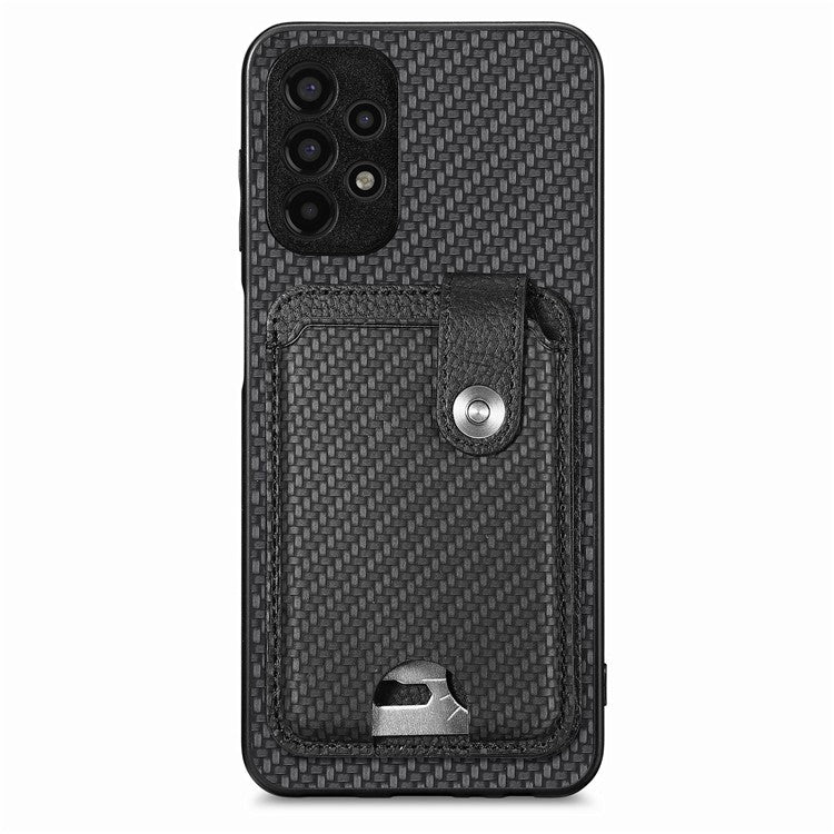 C1-06 For Samsung Galaxy A13 4G Case Carbon Fiber Texture Shockproof Phone Cover with Card Knife Tool - Black