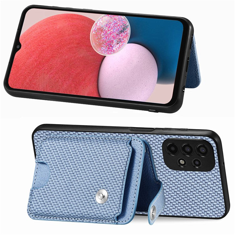 C1-06 For Samsung Galaxy A13 4G Case Carbon Fiber Texture Shockproof Phone Cover with Card Knife Tool - Black