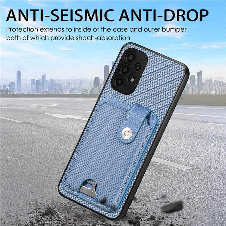 C1-06 For Samsung Galaxy A13 4G Case Carbon Fiber Texture Shockproof Phone Cover with Card Knife Tool - Black