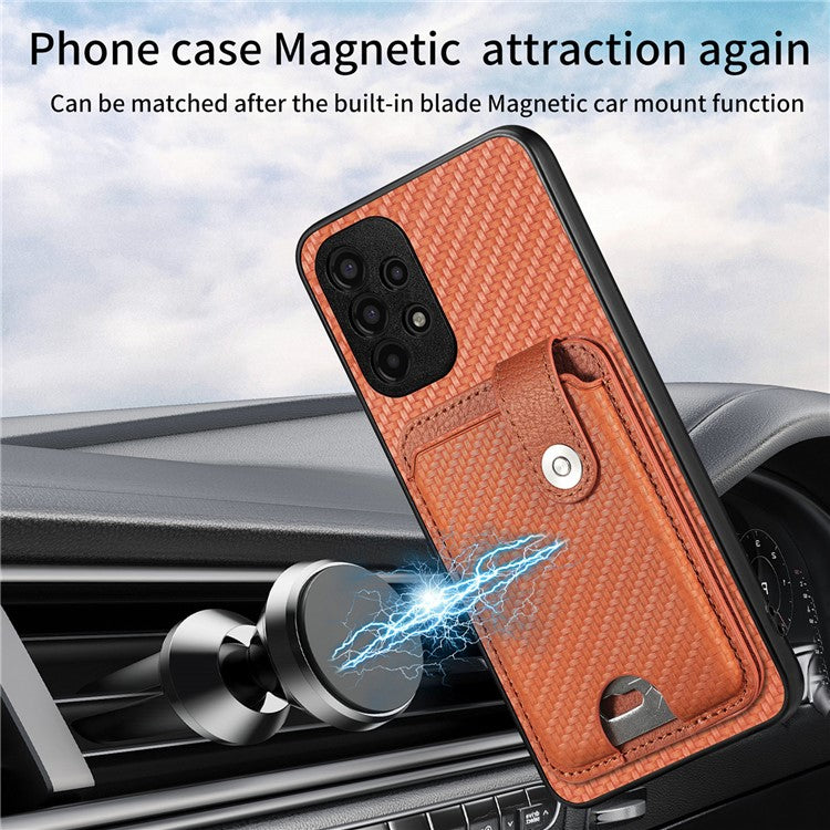 C1-06 For Samsung Galaxy A13 4G Case Carbon Fiber Texture Shockproof Phone Cover with Card Knife Tool - Black