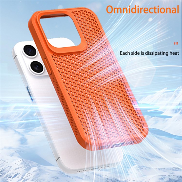 For iPhone 14 Pro Max Hollow Phone Case PC+TPU Phone Cover Heat Dissipation - Orange