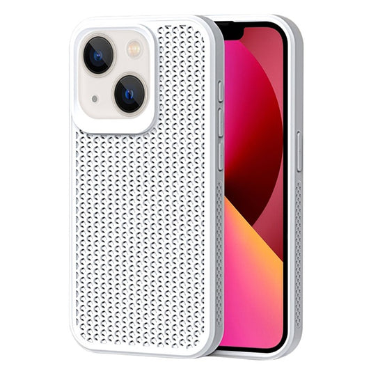 For iPhone 14 Heat Dissipation Case PC+TPU Breathable Hollow Phone Cover - White