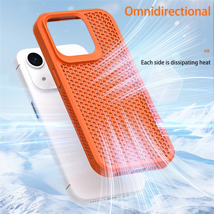 For iPhone 14 Heat Dissipation Case PC+TPU Breathable Hollow Phone Cover - White