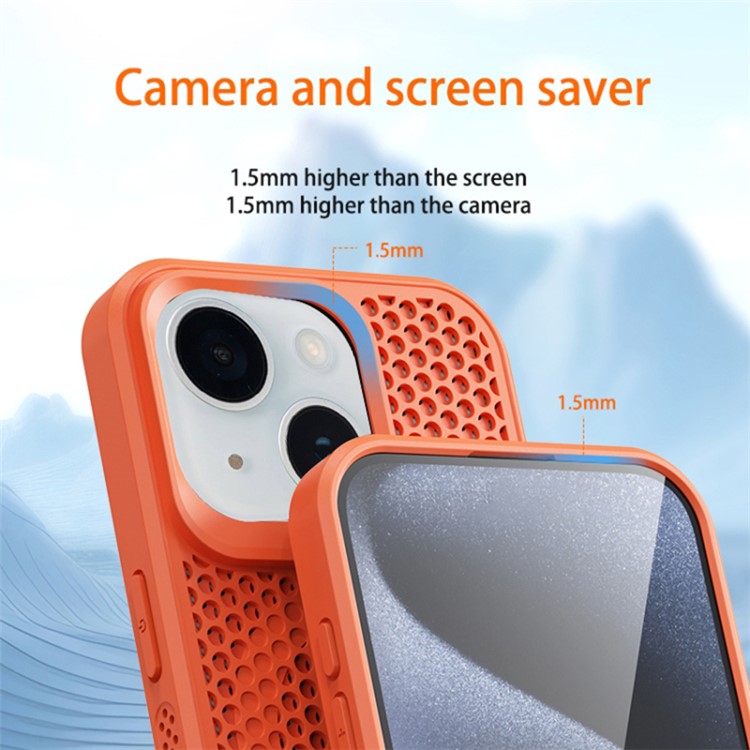 For iPhone 14 Heat Dissipation Case PC+TPU Breathable Hollow Phone Cover - White