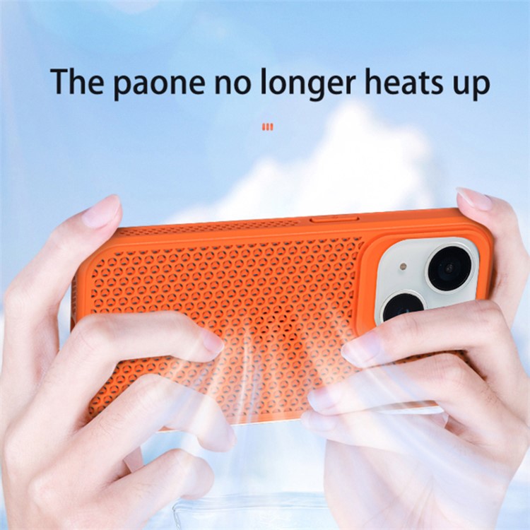 For iPhone 14 Heat Dissipation Case PC+TPU Breathable Hollow Phone Cover - White