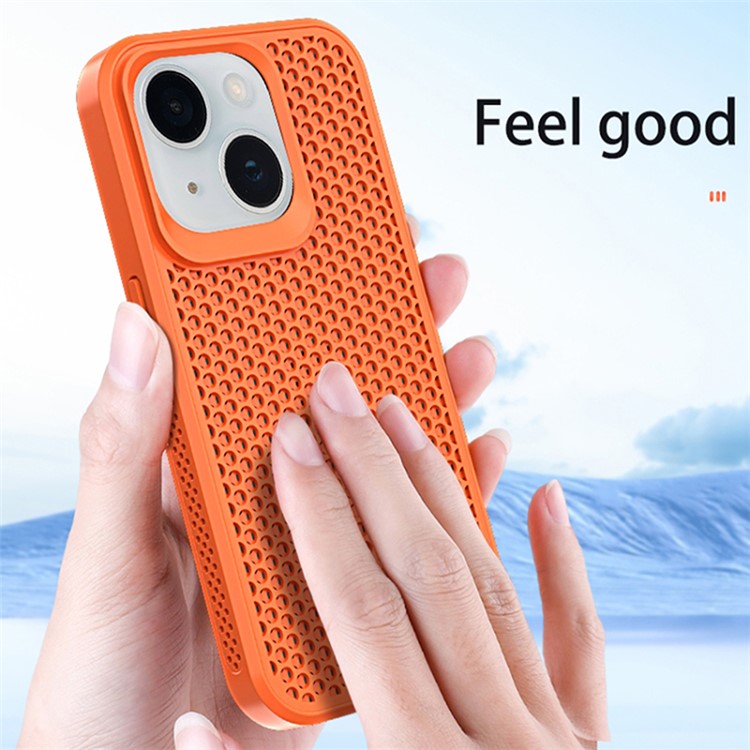 For iPhone 14 Heat Dissipation Case PC+TPU Breathable Hollow Phone Cover - White