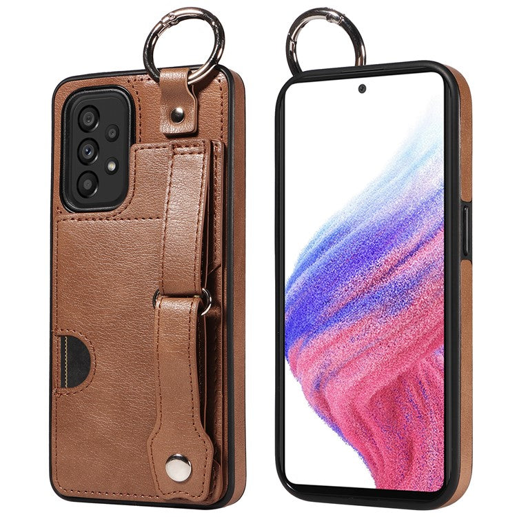 008 For Samsung Galaxy A53 5G Kickstand Case Calf Texture Leather+TPU Phone Case - Brown