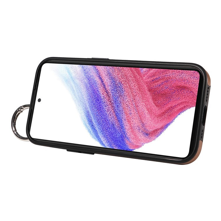 008 For Samsung Galaxy A53 5G Kickstand Case Calf Texture Leather+TPU Phone Case - Brown