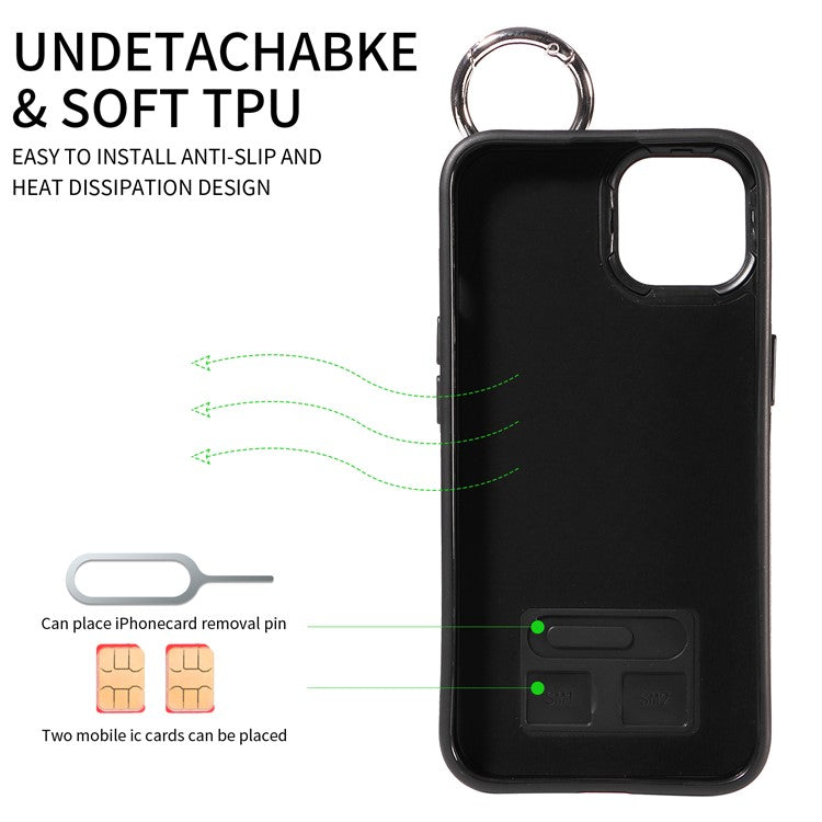 008 For iPhone 14 Cell Phone Case Leather+TPU Anti Drop Cover Wristband Strap - Pink