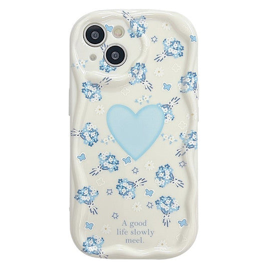 For iPhone 14 Back Case Soft TPU Pattern Printing Back Phone Cover - Blue Floral