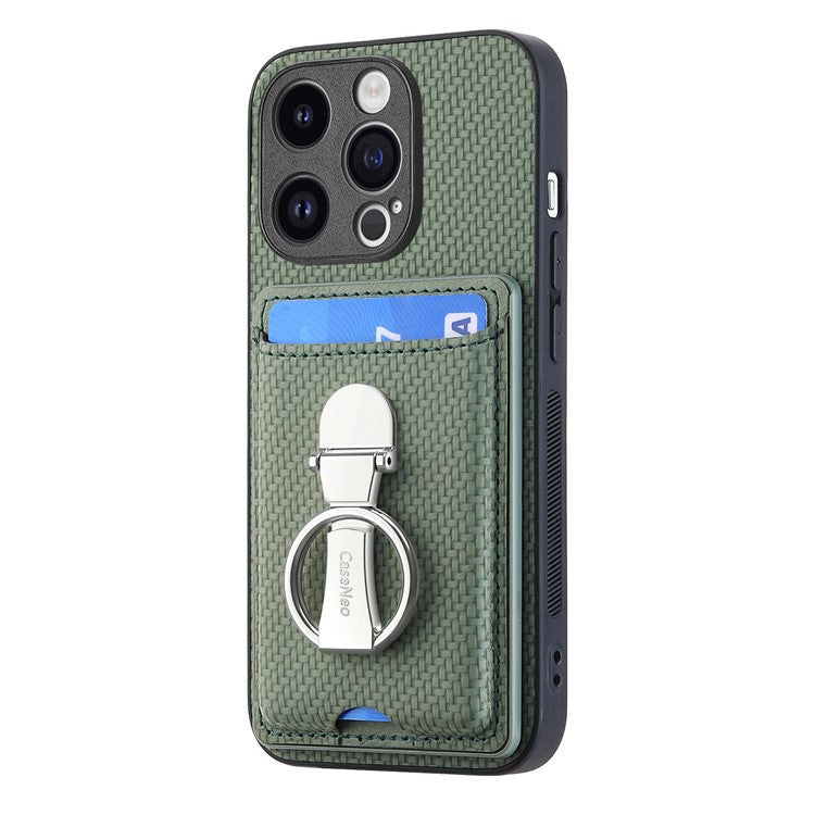 C1-9 for iPhone 14 Pro Phone Card Case Carbon Fiber Texture Leather+TPU+PC Kickstand Cover - Green