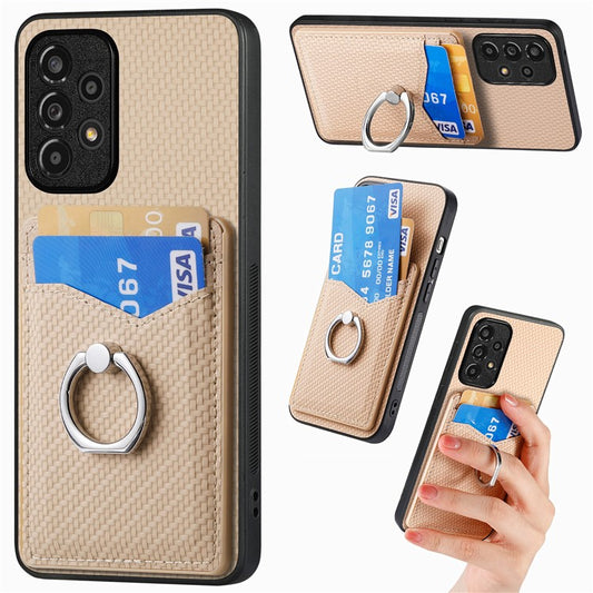 For Samsung Galaxy A13 4G Case Kickstand PU Leather+PC+TPU Phone Shell - Apricot