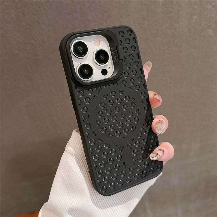For iPhone 14 Pro Max Case TPU+PC Heat Dissipation Magnetic Phone Cover with Lens Kickstand - Black