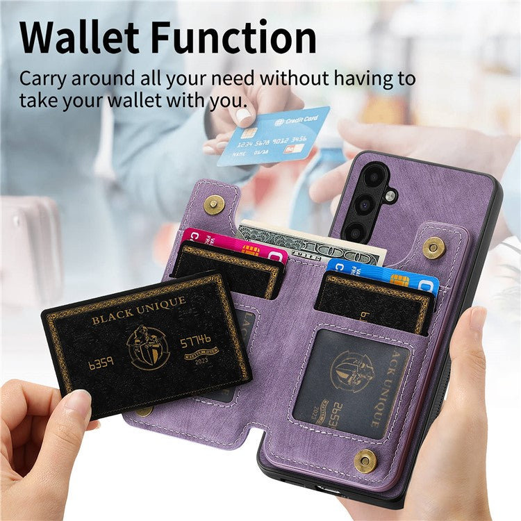 D15 For Samsung Galaxy A13 4G Case Retro Leather+TPU Phone Cover with Zipper Pocket+Kickstand - Purple
