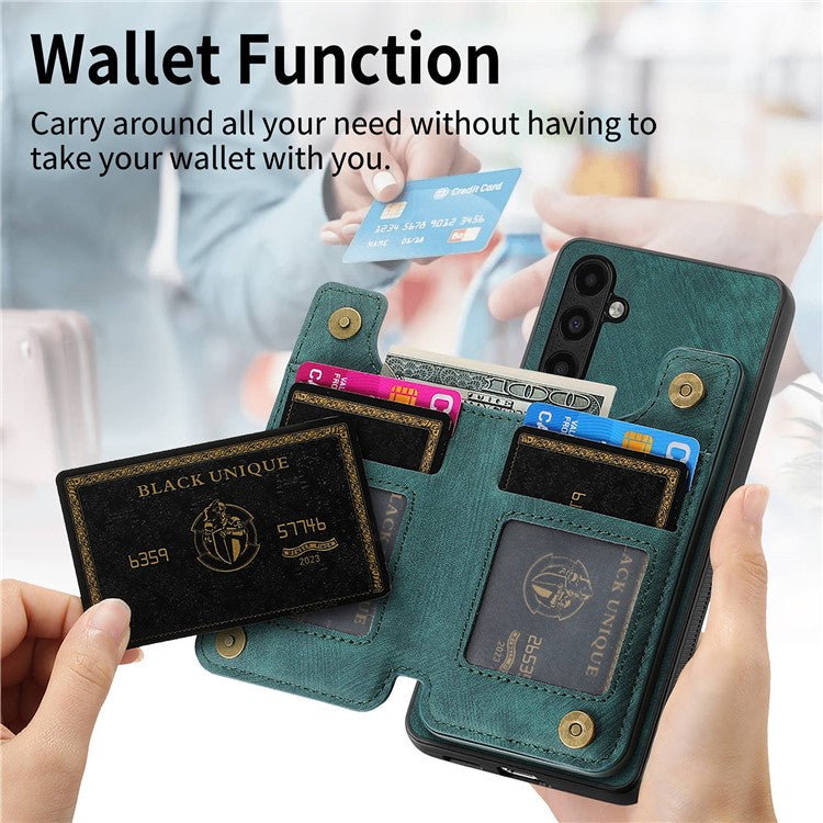 D15 For Samsung Galaxy A13 4G Case Retro Leather+TPU Phone Cover with Zipper Pocket+Kickstand - Green