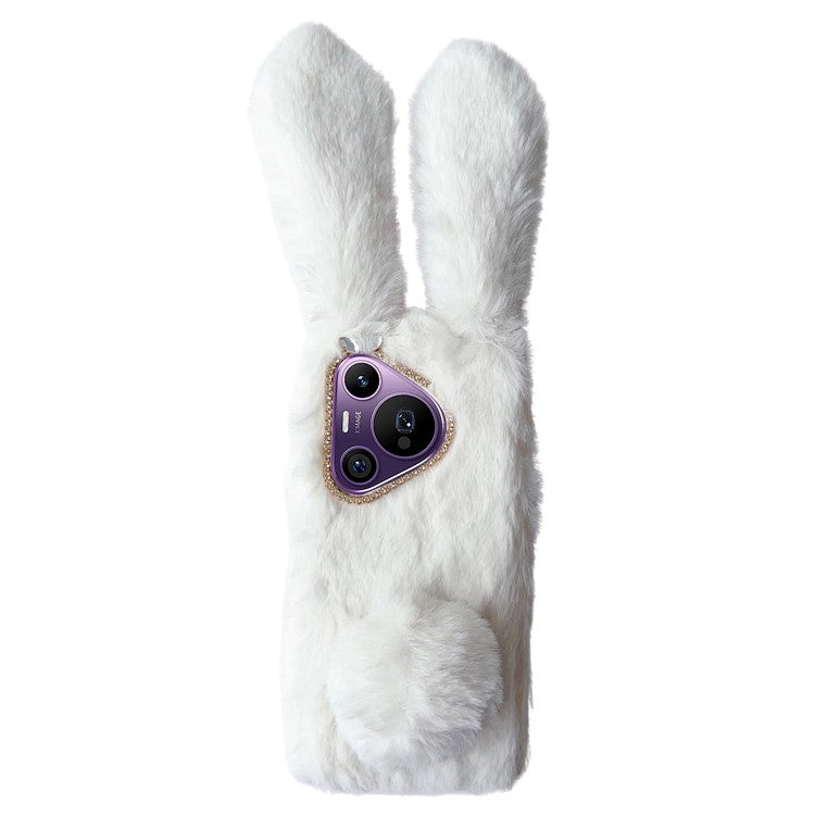 For Huawei Pura 70 Pro+ / 70 Pro Cell Phone Case Plush Cute Rabbit Design Soft TPU Shell - White