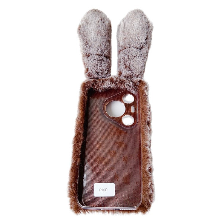 For Huawei Pura 70 Pro+ / 70 Pro Cell Phone Case Plush Cute Rabbit Design Soft TPU Shell - White