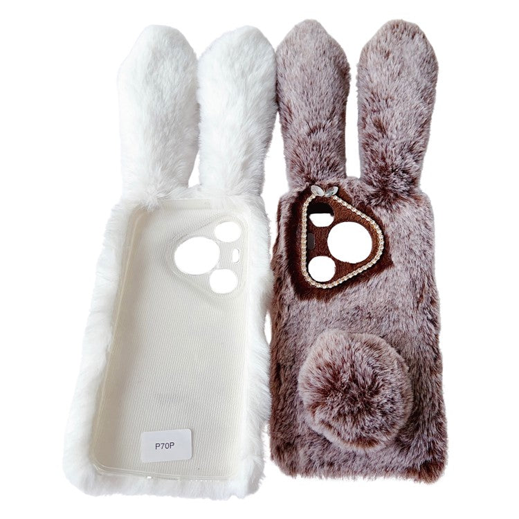 For Huawei Pura 70 Pro+ / 70 Pro Cell Phone Case Plush Cute Rabbit Design Soft TPU Shell - White