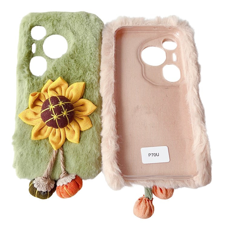 For Huawei Pura 70 Case Sunflower Fur Warm Plush TPU Phone Cover - Apricot