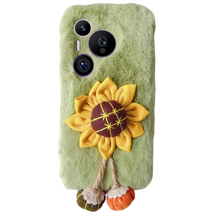 For Huawei Pura 70 Pro / 70 Pro+ Case Sunflower Fur Warm Plush TPU Phone Cover - Green