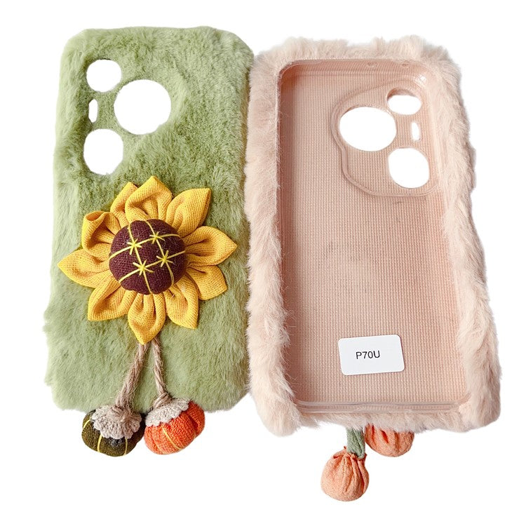 For Huawei Pura 70 Pro / 70 Pro+ Case Sunflower Fur Warm Plush TPU Phone Cover - Green