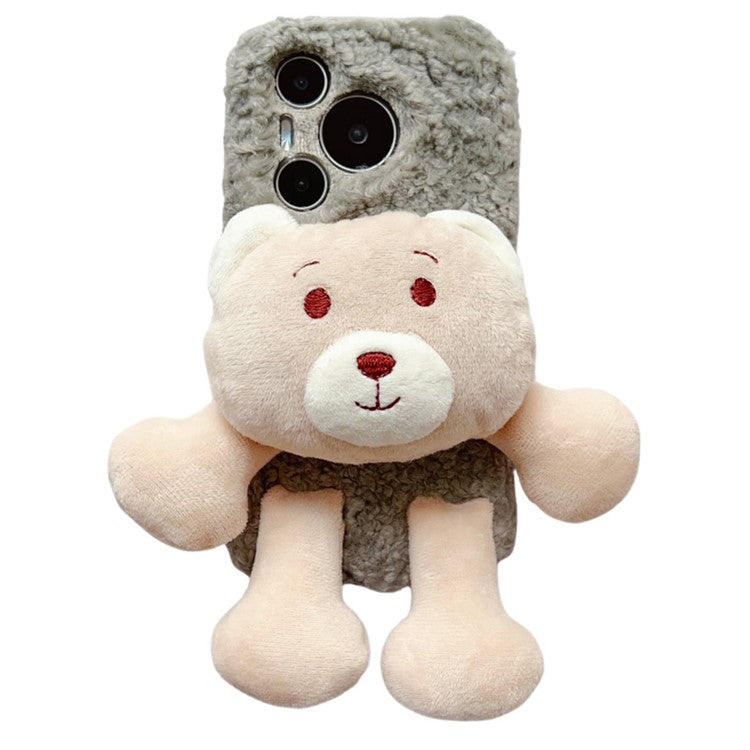 For Huawei Pura 70 Pro+ / 70 Pro Protective Case Plush Bear Soft Fluff TPU Phone Shell - Grey