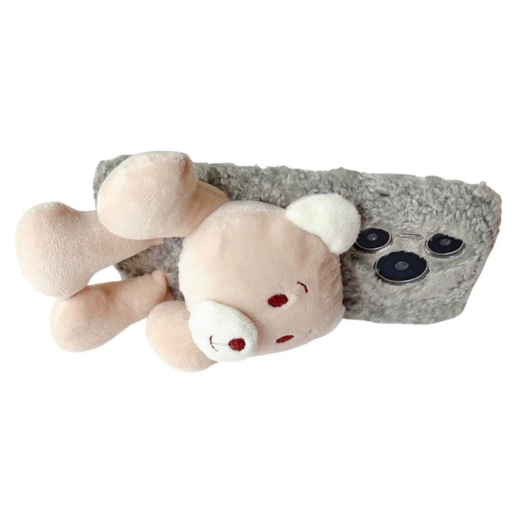 For Huawei Pura 70 Pro+ / 70 Pro Protective Case Plush Bear Soft Fluff TPU Phone Shell - Grey