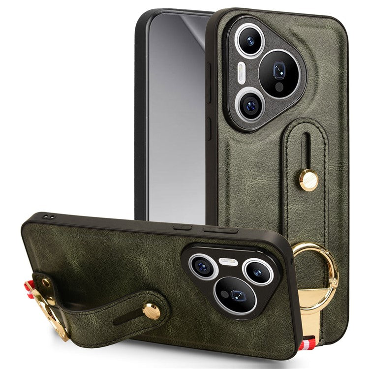 For Huawei Pura 70 Wristband Kickstand Case Fall Proof Phone Cover with Bottle Opener Ring - Green