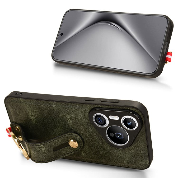 For Huawei Pura 70 Wristband Kickstand Case Fall Proof Phone Cover with Bottle Opener Ring - Green