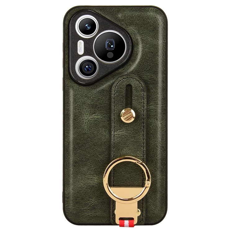 For Huawei Pura 70 Wristband Kickstand Case Fall Proof Phone Cover with Bottle Opener Ring - Green