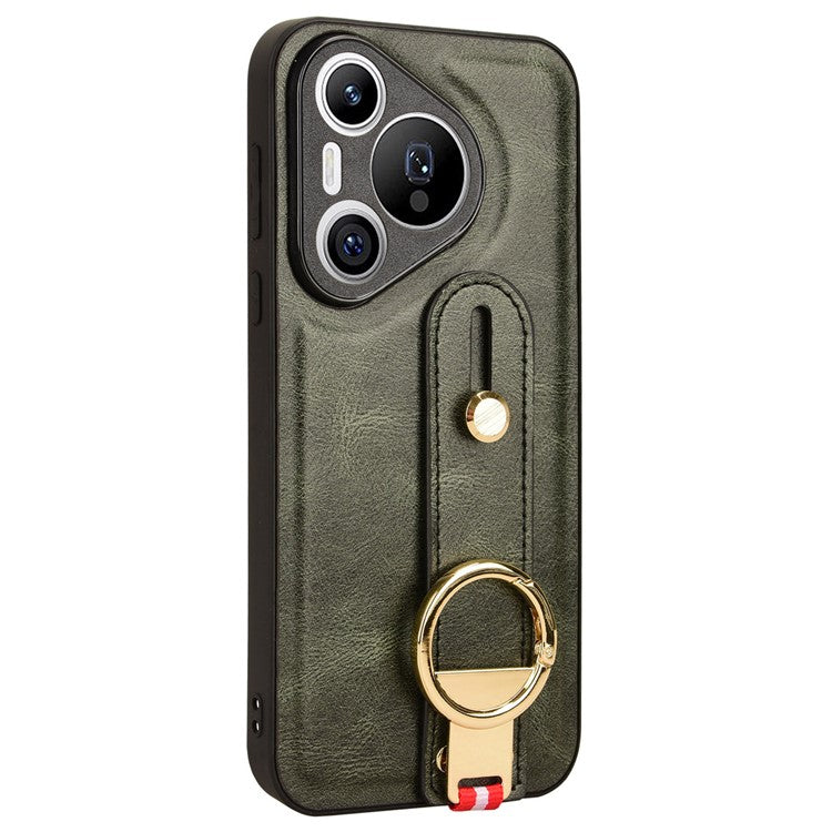 For Huawei Pura 70 Wristband Kickstand Case Fall Proof Phone Cover with Bottle Opener Ring - Green