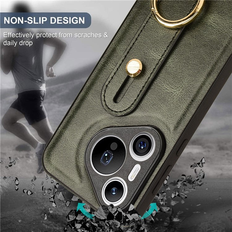For Huawei Pura 70 Wristband Kickstand Case Fall Proof Phone Cover with Bottle Opener Ring - Green