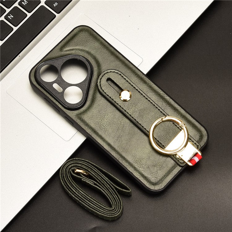 For Huawei Pura 70 Wristband Kickstand Case Fall Proof Phone Cover with Bottle Opener Ring - Green