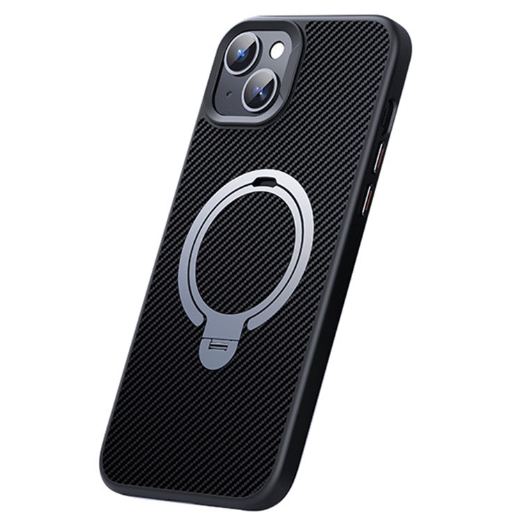 For iPhone 14 / 13 6.1 inch Magnetic Kickstand Case Carbon Fiber Texture PC+TPU Phone Cover - Silver