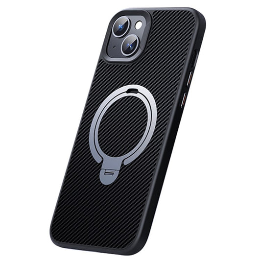 For iPhone 14 / 13 6.1 inch Magnetic Kickstand Case Carbon Fiber Texture PC+TPU Phone Cover - Silver
